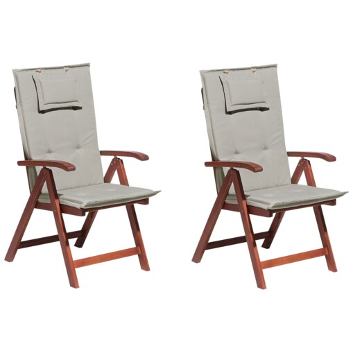 Zestaw 2 krzeseł ogrodowych drewno akacjowe z poduszkami beżowoszarymi TOSCANA