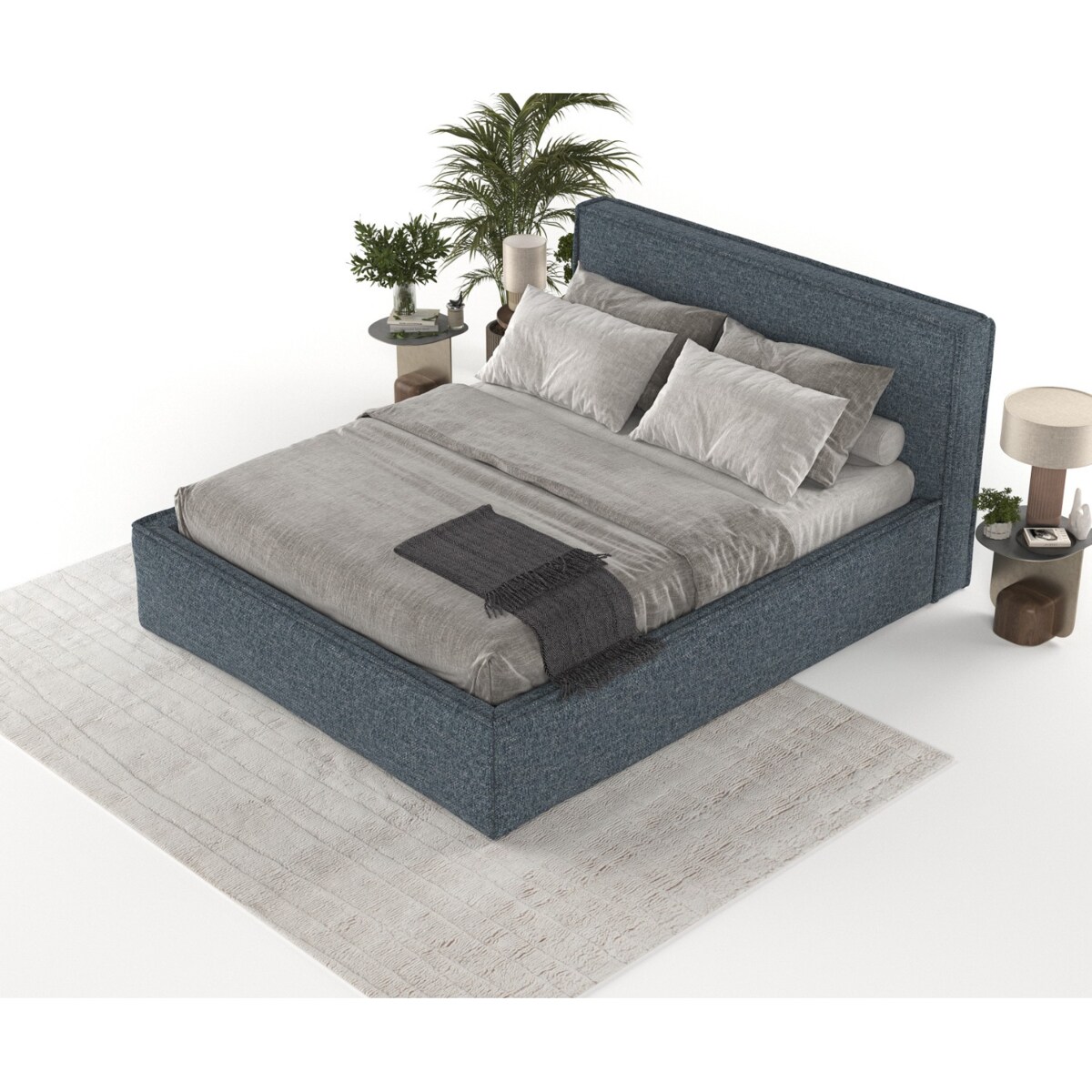 Łóżko kontynentalne SATO 160x200 z pojemnikiem, Granatowy, tkanina Modesto 485