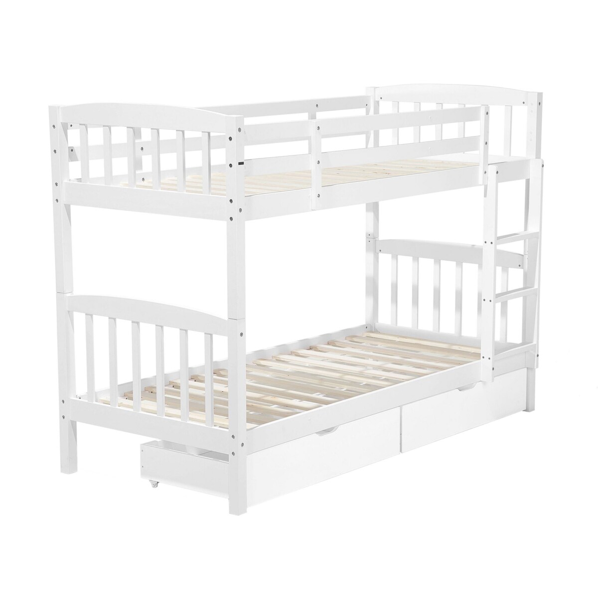 Łóżko piętrowe z szufladami drewniane 90 x 200 cm białe REVIN