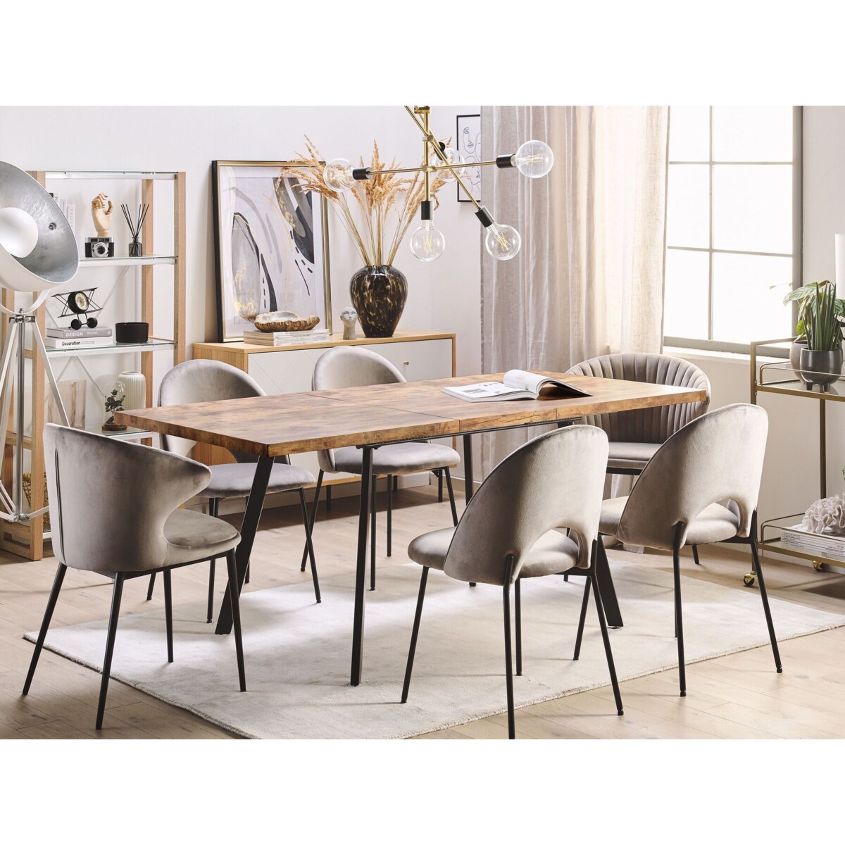 Stół do jadalni rozkładany 140/180 x 90 cm jasne drewno z czarnym HARLOW