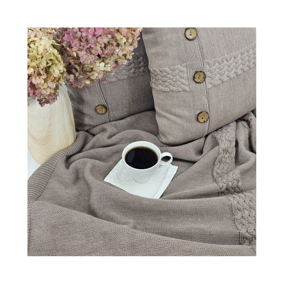 Koc dzianinowy z wełny MERINO 150x200 cm – FLORENCE TAUPE