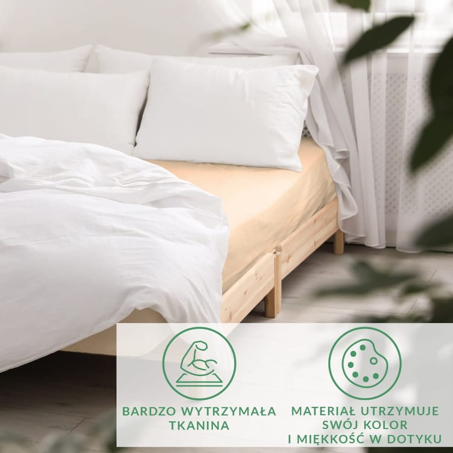 Prześcieradło z bawełny satynowej z gumką 160x200 kolor Jasny beż