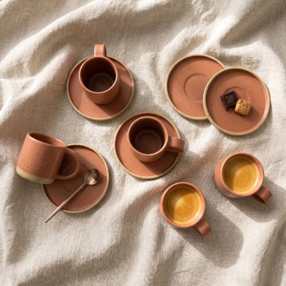 Filiżanka do espresso ze spodkiem 100 ml handmade HU.KA Sorso - Warm Clay
