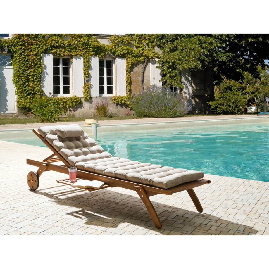 Leżak ogrodowy z poduszką CESANA PREMIUM Drewno akacjowe Beżowoszary