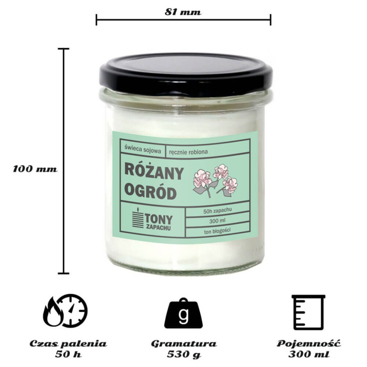 Świeca sojowa naturalna zapachowa RÓŻANY OGRÓD- najlepsza aromatyczna bezpieczna ręcznie robiona w szklanym słoiczku 300ml 50h palenia na prezent upominek