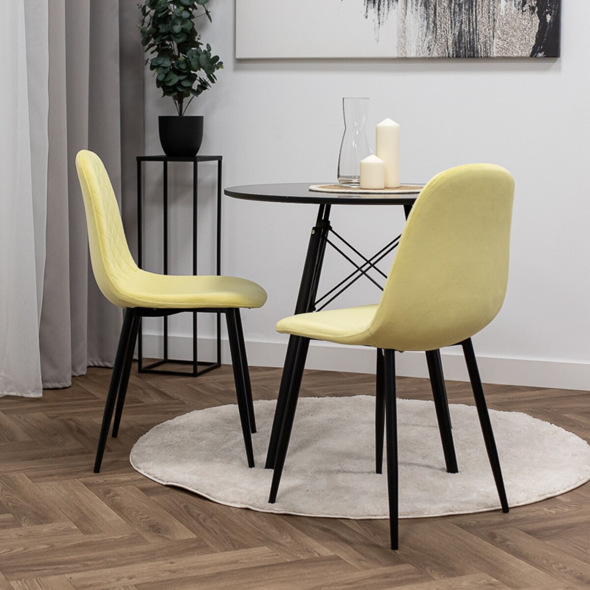 Krzesło tapicerowane welurowe pikowane nowoczesne żółte