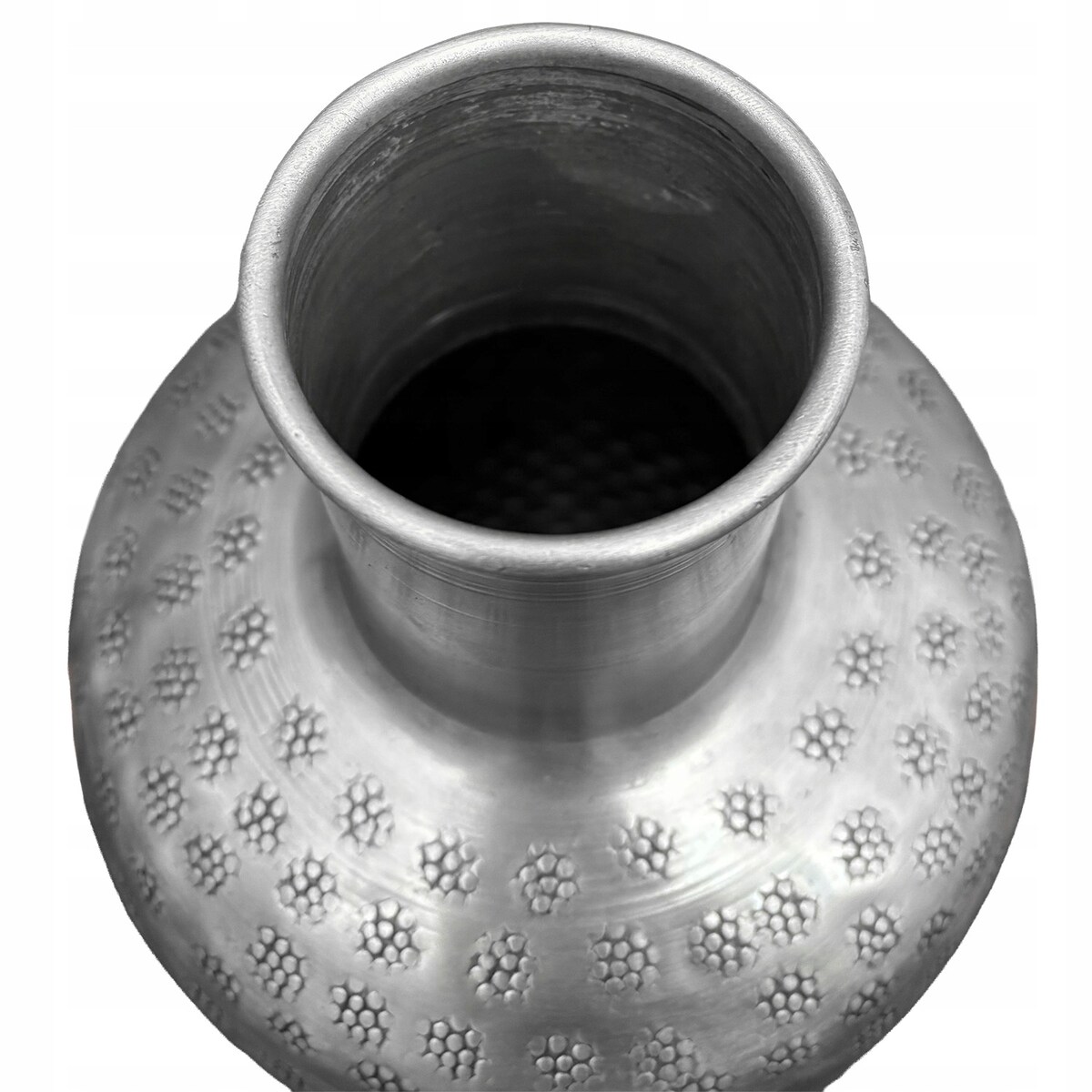 WYSOKI WAZON PODŁOGOWY BUTELKA 46cm metalowy srebrny wąski podłużny loftowy