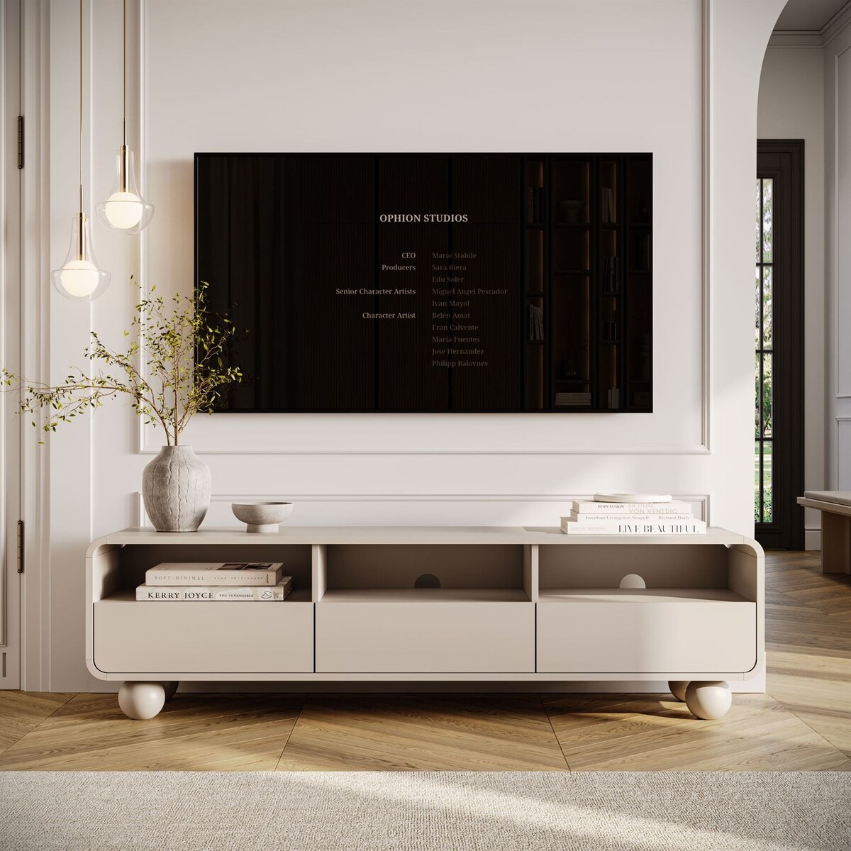 Szafka RTV OLIVIO 160 cm z szufladami kaszmir