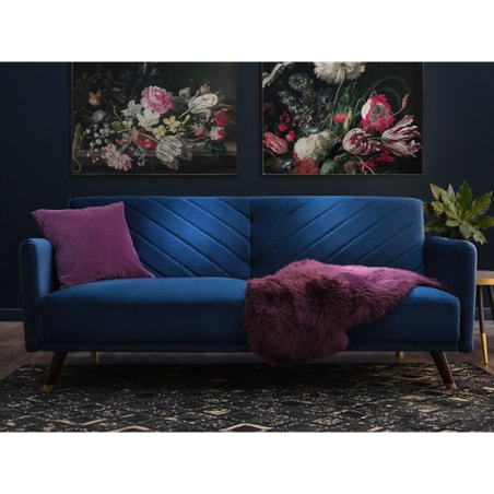 Sofa rozkładana welurowa niebieska SENJA