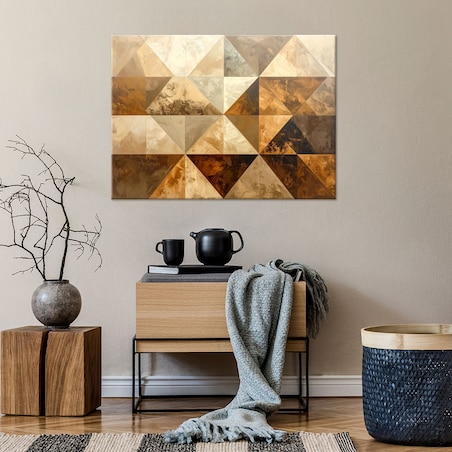 Obraz do salonu sypialni kuchni biura loftu, Trójkąty abstrakcja beżowy brązowy 120x80cm