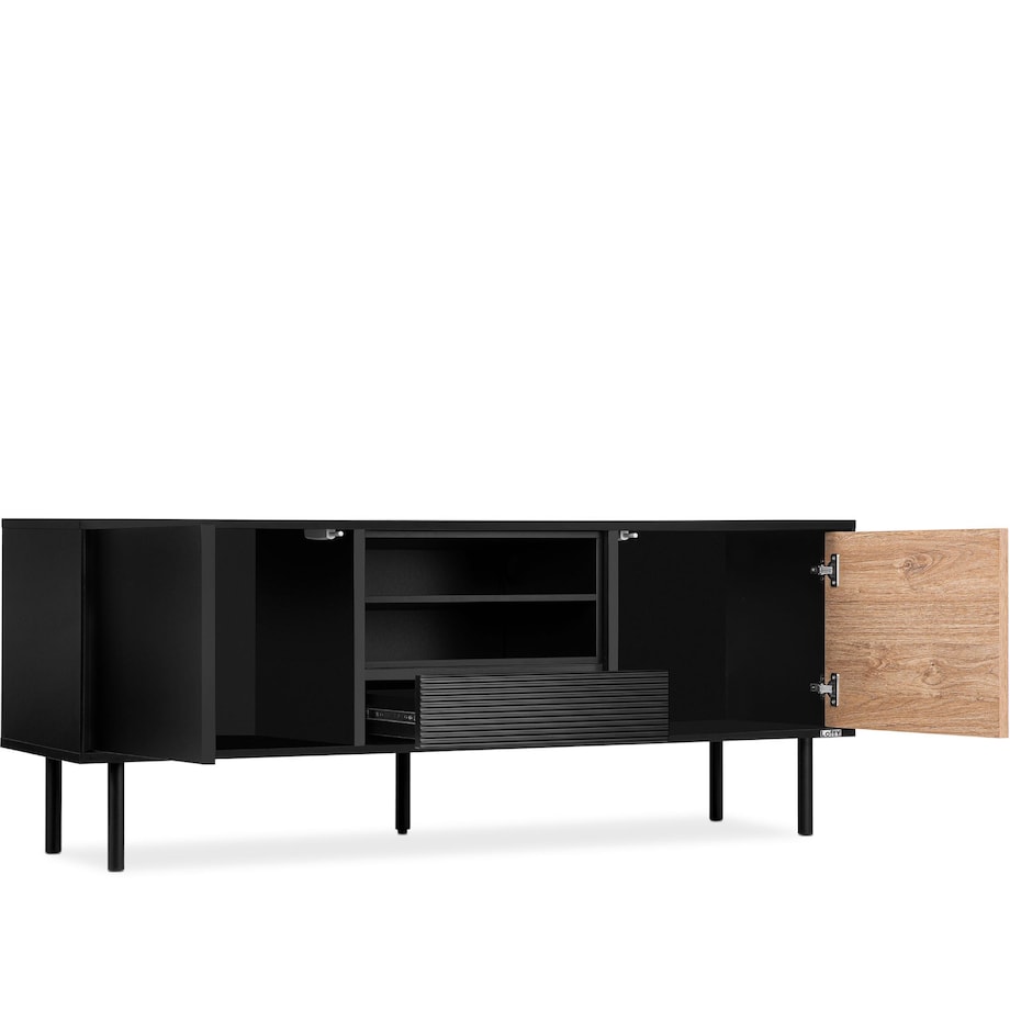KONSIMO LOFTY Czarna szafka RTV w stylu loft z półkami
