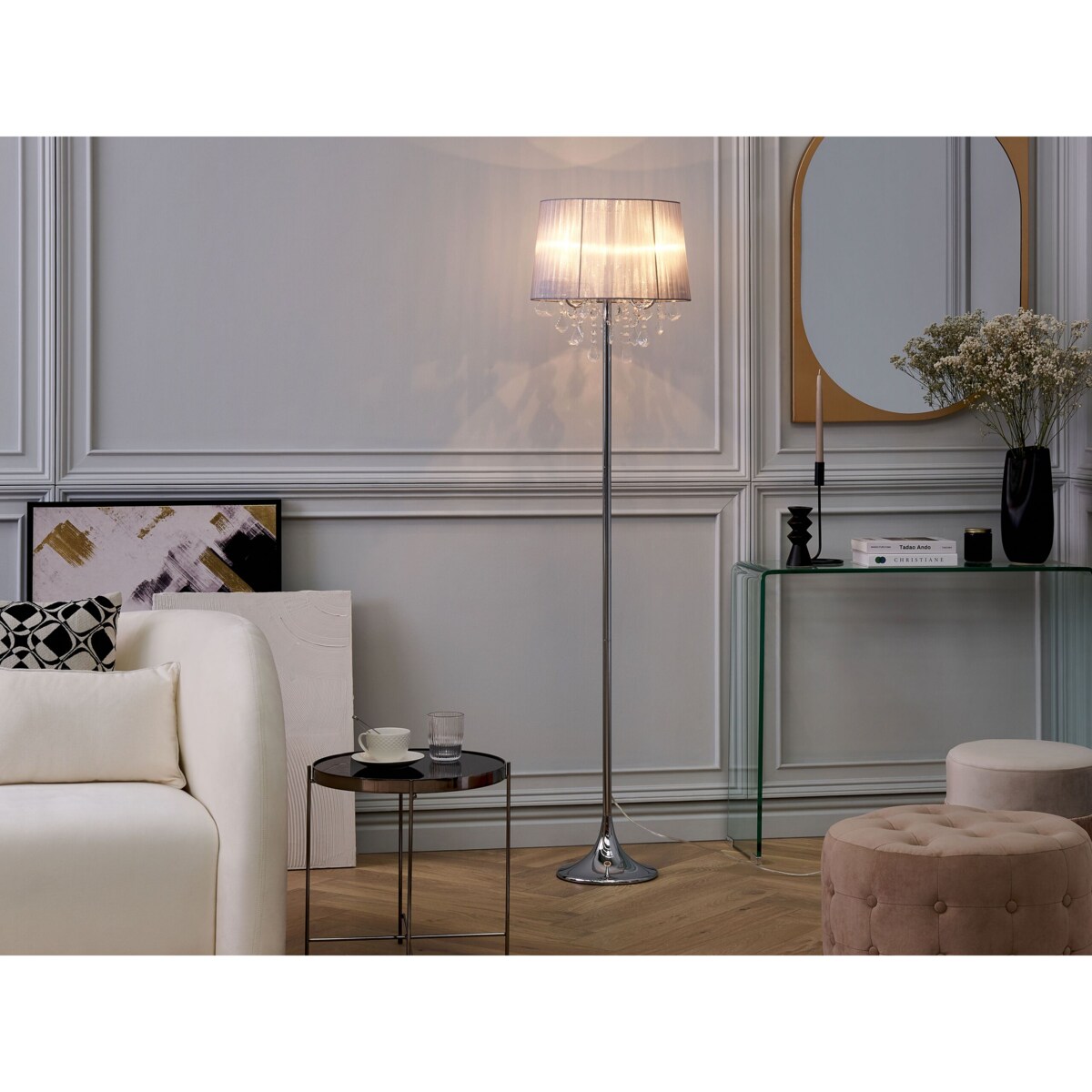 Lampa podłogowa metalowa szara EVANS