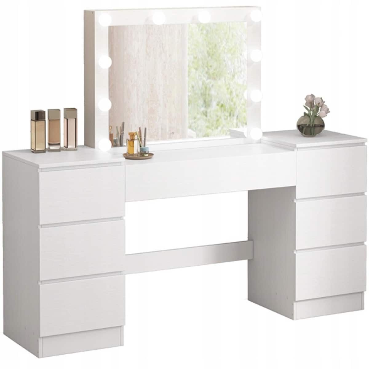 Toaletka z lustrem z szufladami biała do makijażu nowoczesna loft
