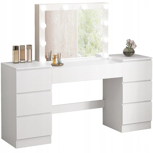 Toaletka z lustrem z szufladami biała do makijażu nowoczesna loft