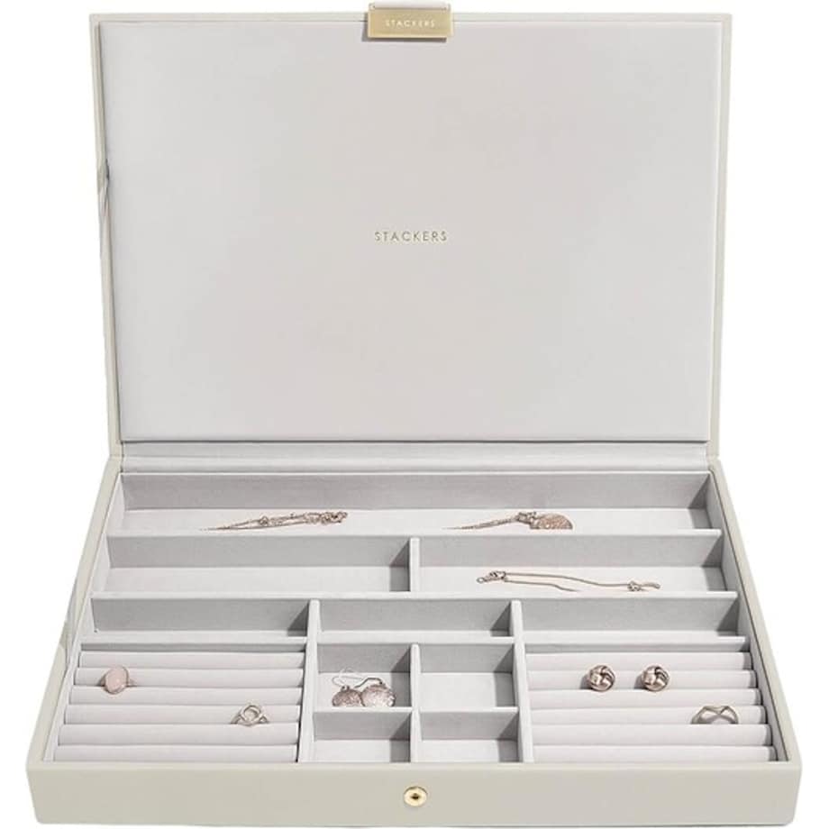 Szkatułka na biżuterię Stackers supersize jasnobeżowa z pokrywką