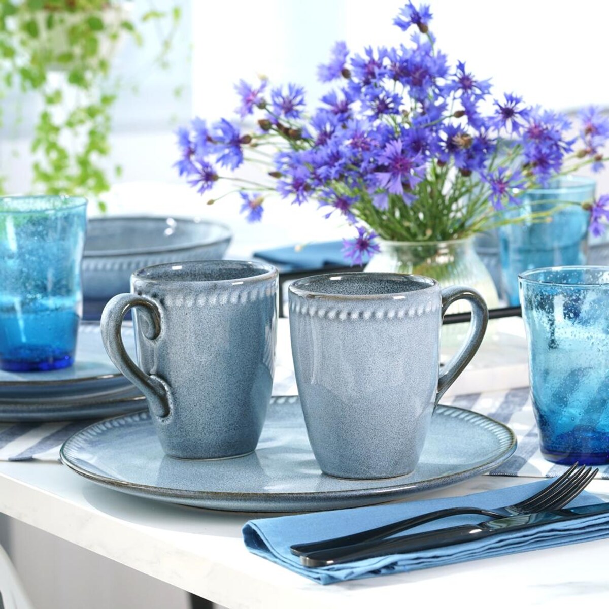 VILLA ITALIA Zestaw kubków ceramicznych niebieskich 380 ml 6 sztuk DENIM