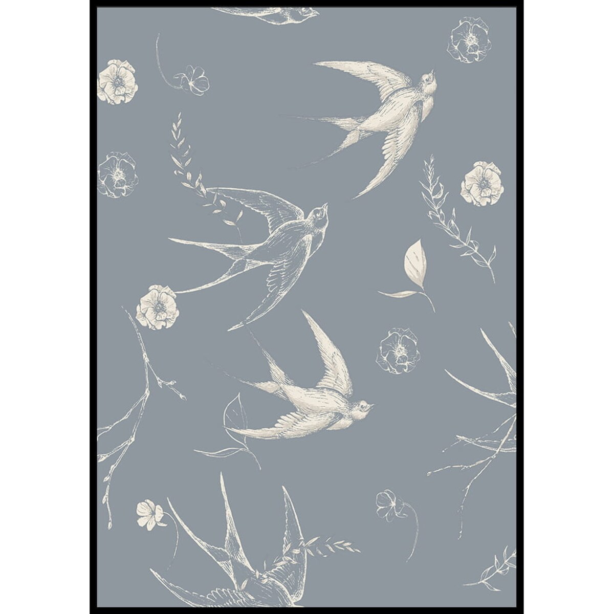 plakat birds and flowers 21x30 cm