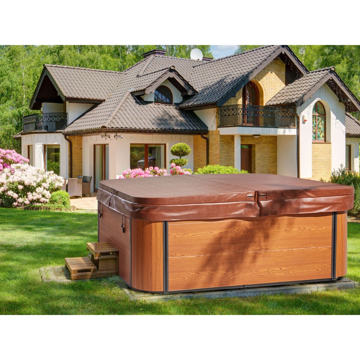 Wanna ogrodowa z hydromasażem oświetlenie LED ogrzewanie niebieska