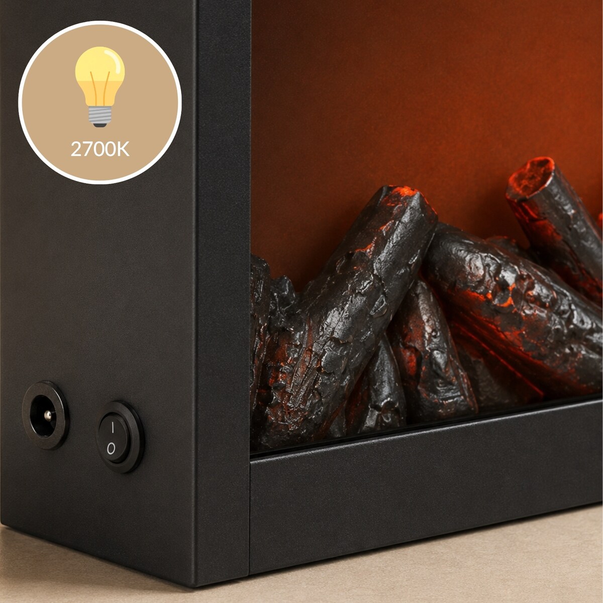 Kominek dekoracyjny LED, metalowy, 10 x 41 x 35 cm, kolor czarny