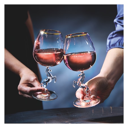Ritzenhoff Kieliszek do wina kryształ rzeźbiony, złoty rant Reitkristall motyw koń wersja premium