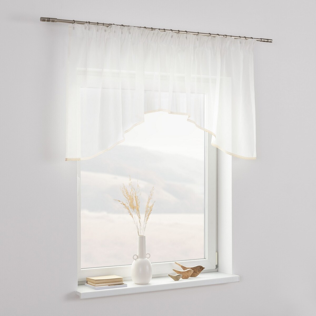 Lambrekin łuk Lily z koronką 350x80 ecru