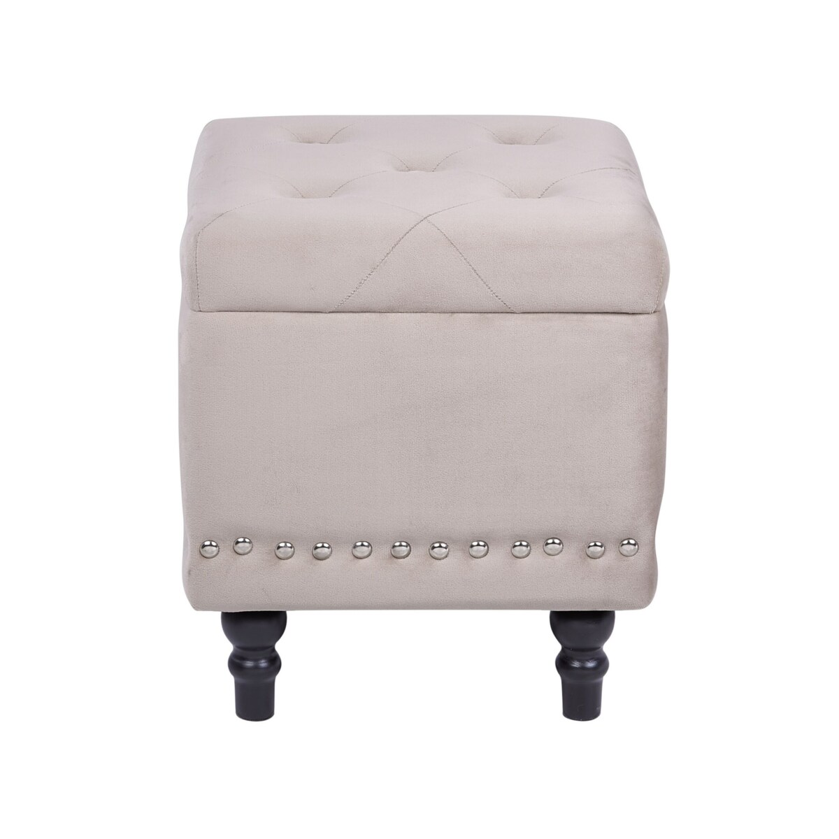 Puf ze schowkiem welurowy 37 x 37 x 40 cm beżowy LORETTO