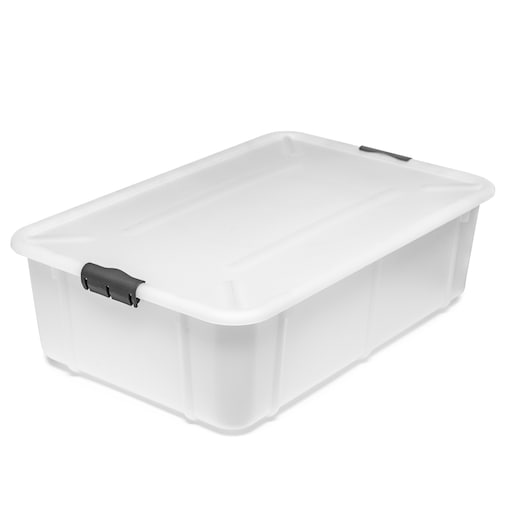 Pojemnik Plastikowy Pudełko 29 L Plastikowe Zamykany Z Pokrywką Pudło Box Do Przechowywania Na Zabawki Dokumenty Ubrania Mleczny