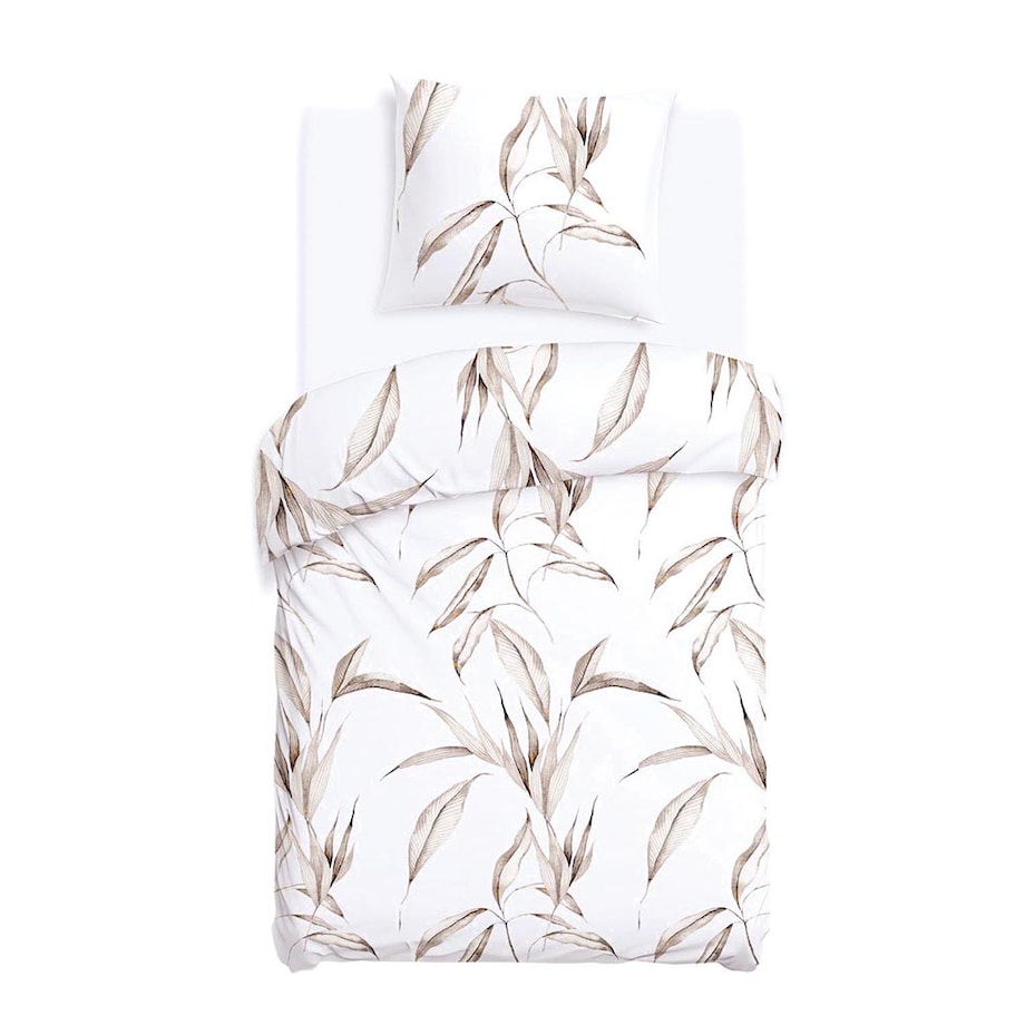 Pościel bawełniana 140x200 Livia biała w beżowe liście, Cottonlove