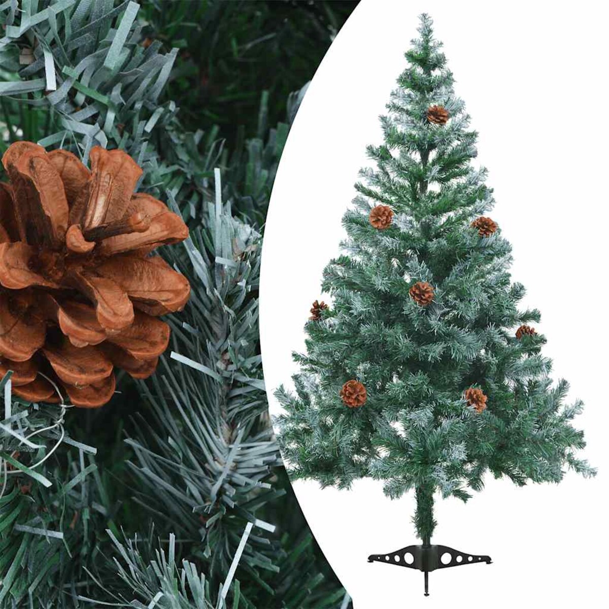 vidaXL Sztuczna, oszroniona choinka, lampki, bombki i szyszki, 150 cm
