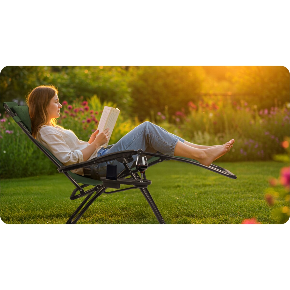 Leżak ogrodowy grawitacyjny Sofotel plażowy zielony składany fotel na taras balkon 2 szt.