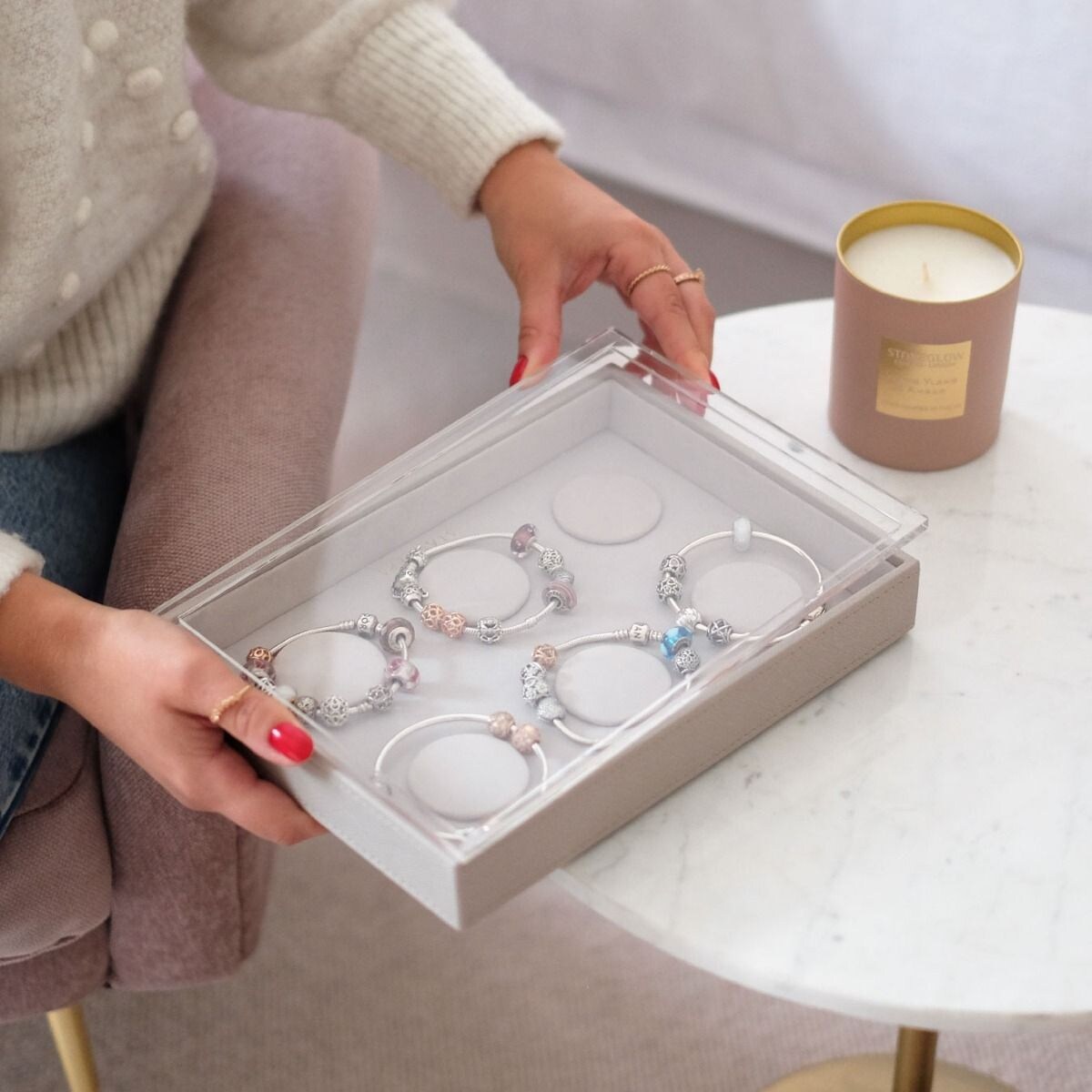 Szkatułka na bransoletki charms Stackers classic taupe z pokrywką