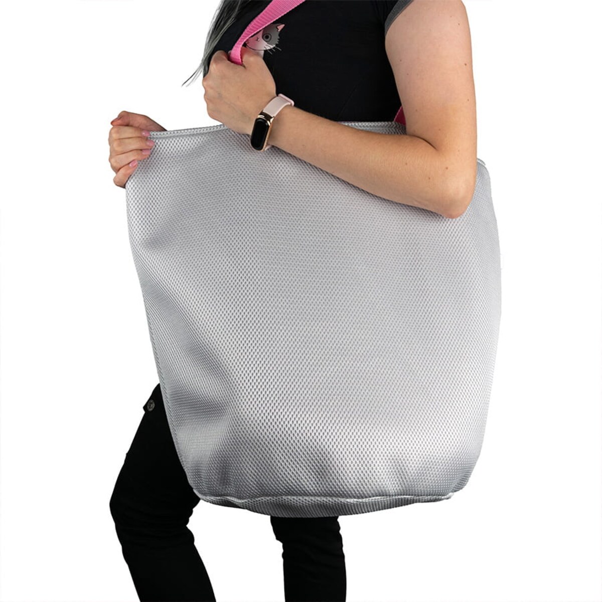 Torba na zakupy z okrągłym spodem, 58x48 różowa ze srebrnym środkiem