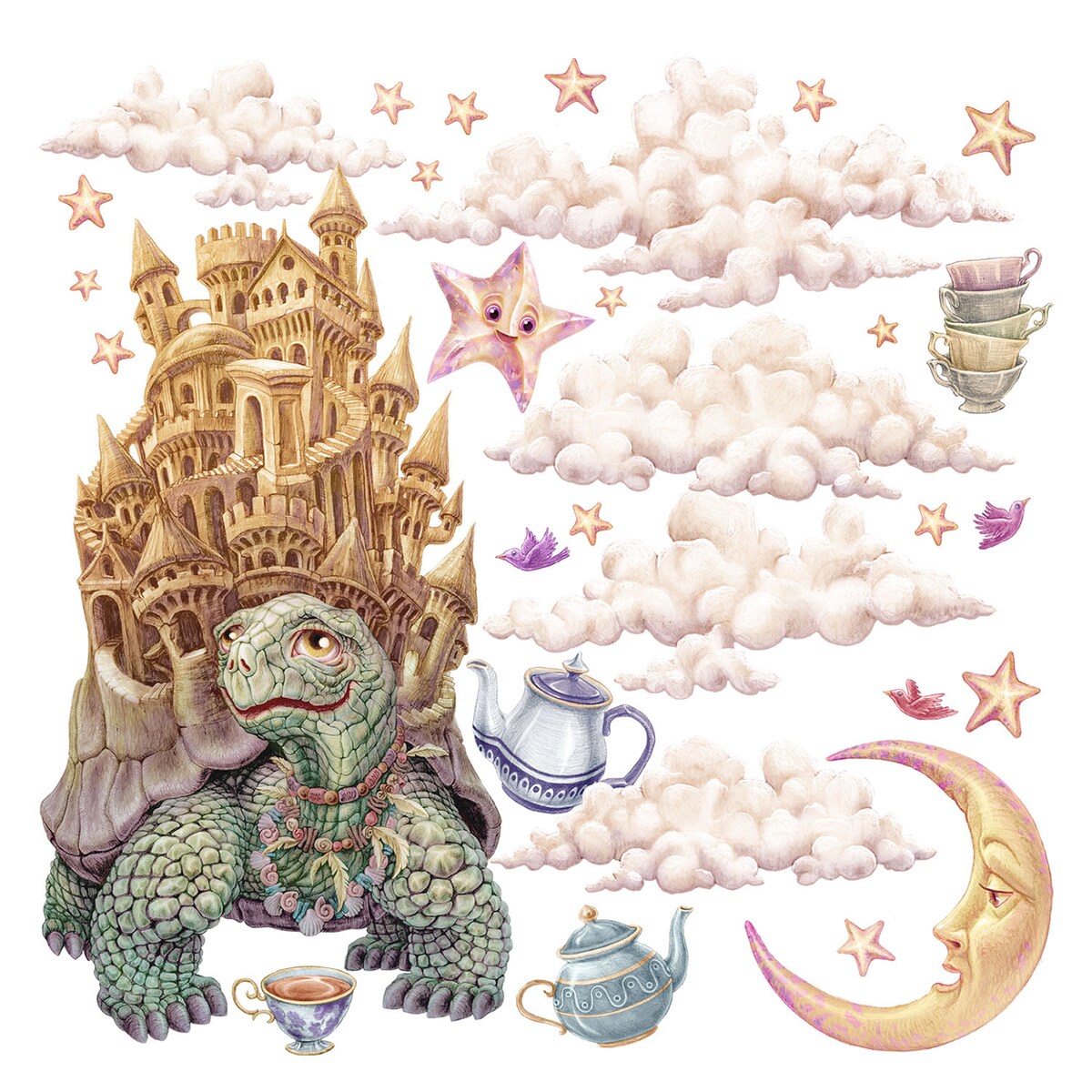 Zestaw naklejek na ścianę, Pastelowe zwierzęta z bajki - żółw, 80cm