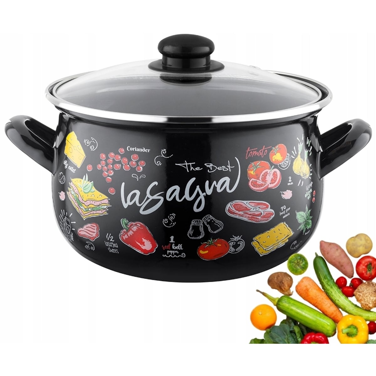 GARNEK EMALIOWANY pleszew 18 cm 3 L kuchenny do gotowania zupa czarny dekor