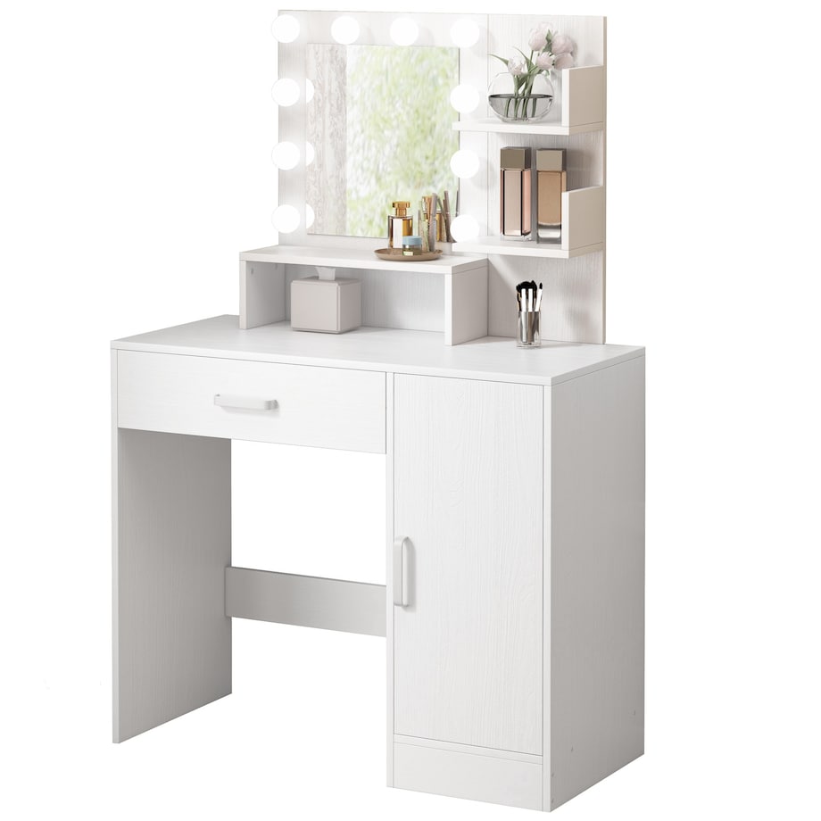 Toaletka kosmetyczna makijażu wizażu z lustrem led nowoczesna glamour biała