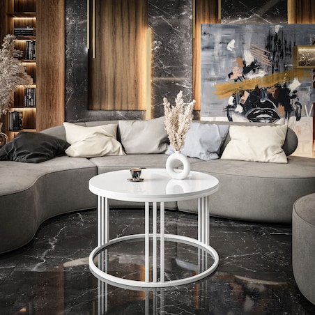 Okrągły stolik kawowy LORI biały połysk