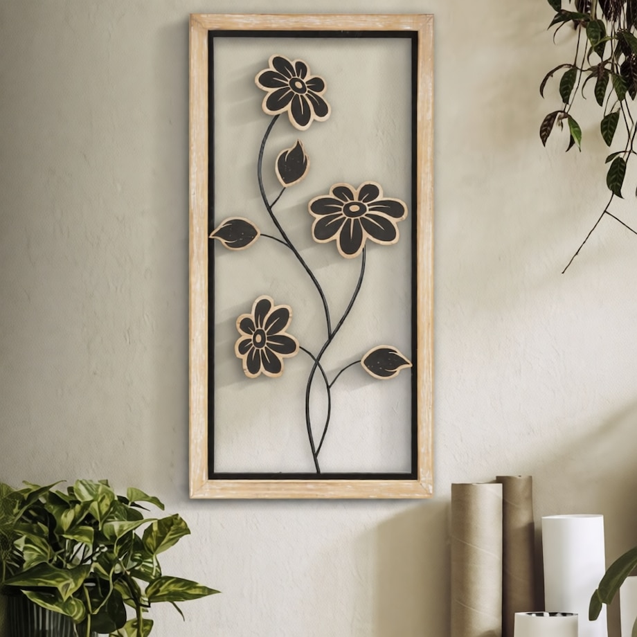 Dekoracja ścienna Girish - B, kolor brązowy i czarny, żelazo i płyta MDF, 30 x 60 cm, do salonu i przedpokoju, Mauro Ferretti
