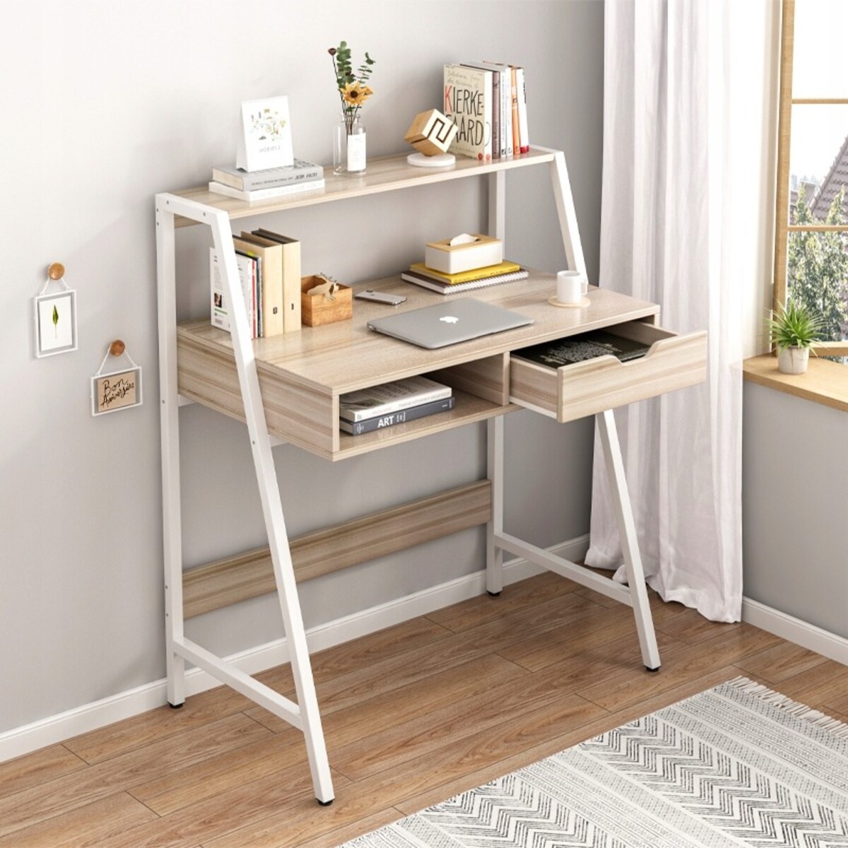 Biurko komputerowe jasny dąb szkolne stolik loft industrialne z szufladą