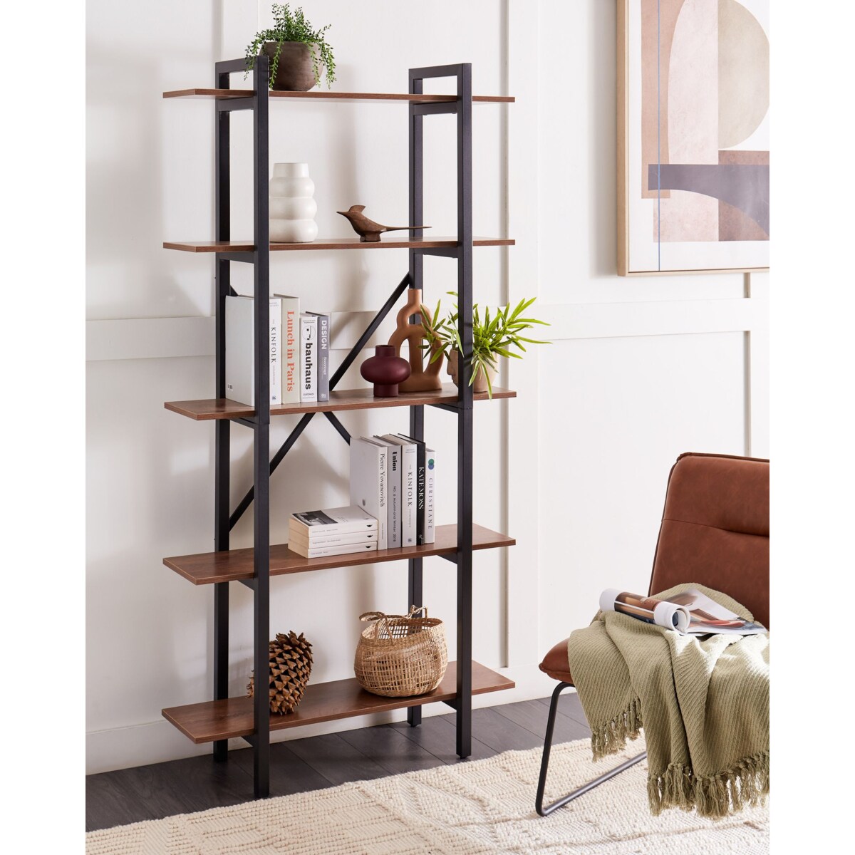 Regał 5 półek DARBY 180 cm Ciemnobrązowy