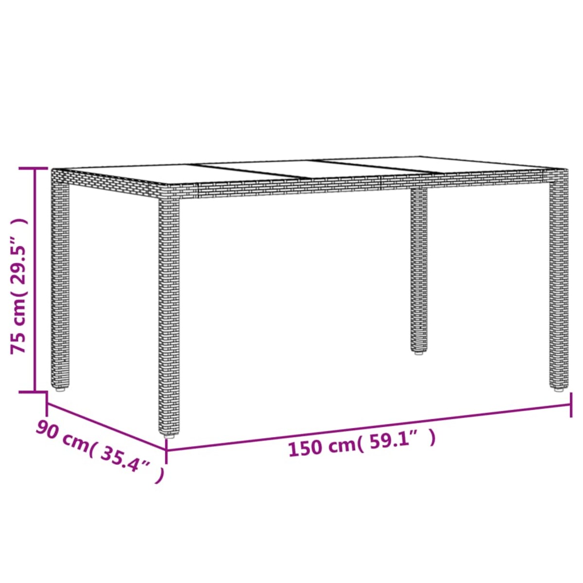 vidaXL Stół ogrodowy ze szklanym blatem, czarny, 150x90x75cm rattan PE