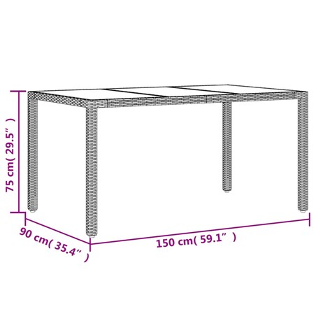 vidaXL Stół ogrodowy ze szklanym blatem, czarny, 150x90x75cm rattan PE