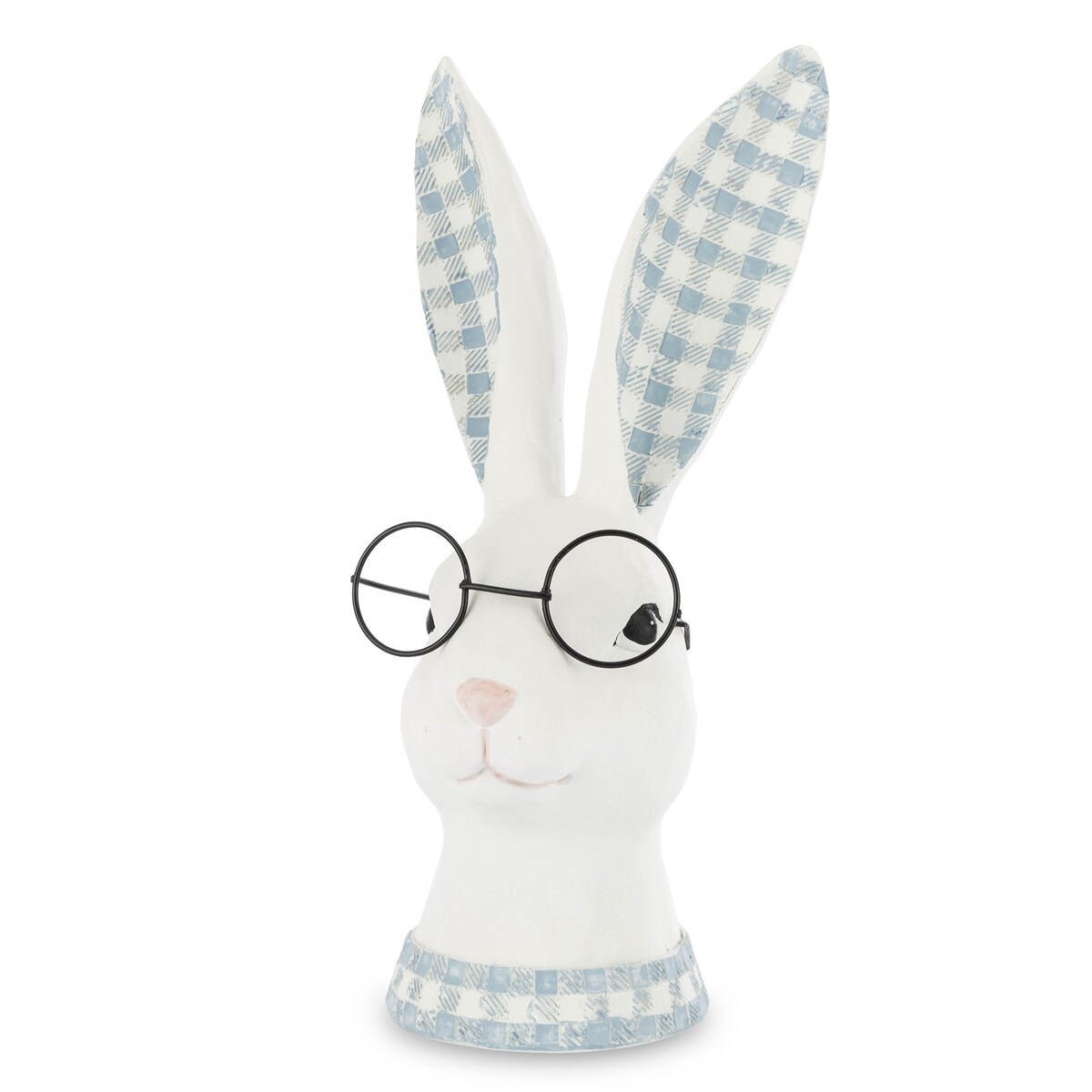 Figurka ceramiczna - popiersie króliczka w okularach i uszkach w kratkę