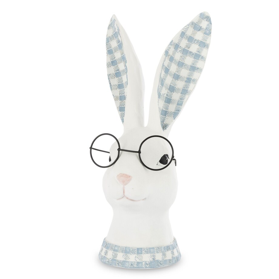 Figurka ceramiczna - popiersie króliczka w okularach i uszkach w kratkę