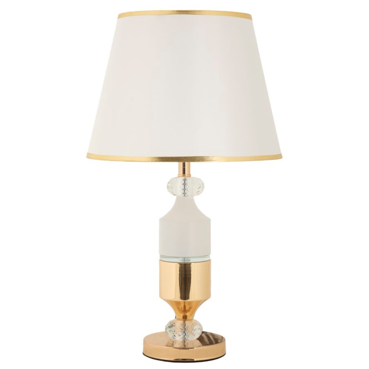 Lampa stołowa Gipsy, kolor złoty i biały, żelazo i tkanina, 30 x 30 x 52 cm, 1 x E27, styl glamour, do salonu i sypialni, Mauro Ferretti