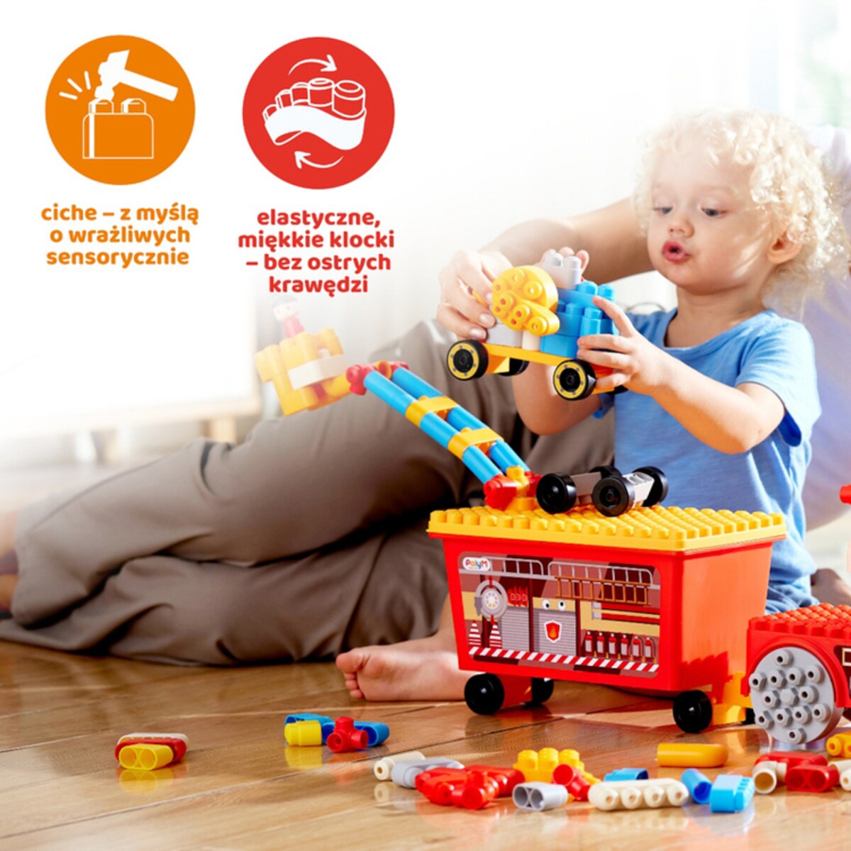 Miękkie Klocki Konstrukcyjne w Aucie Straż Pożarna 106 el. 18m+ PolyM