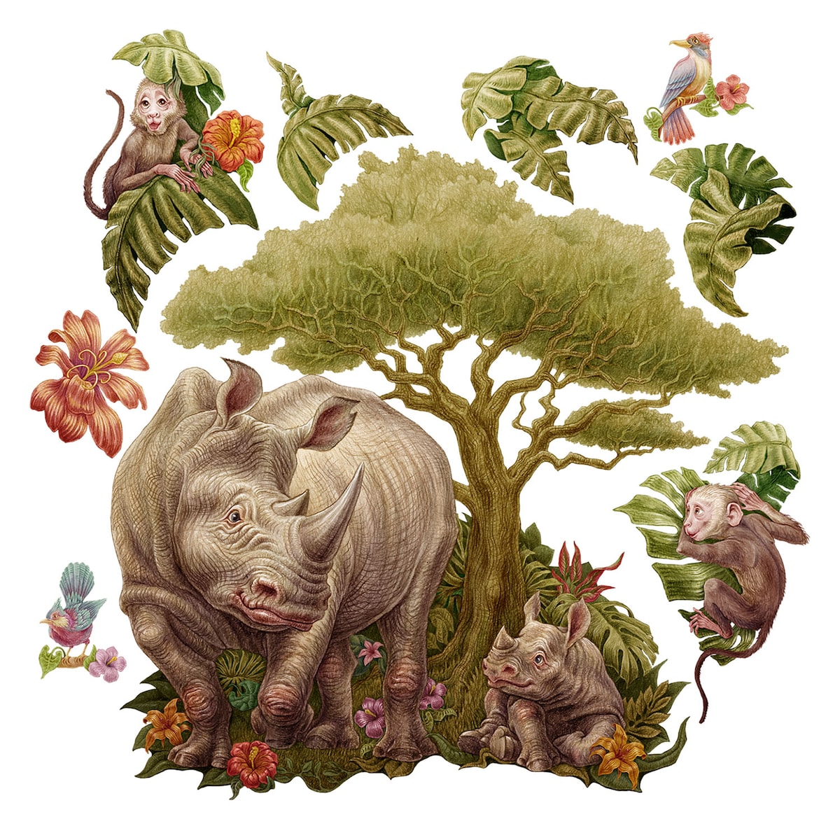 Zestaw naklejek na ścianę, Dzikie zwierzęta safari, 100cm