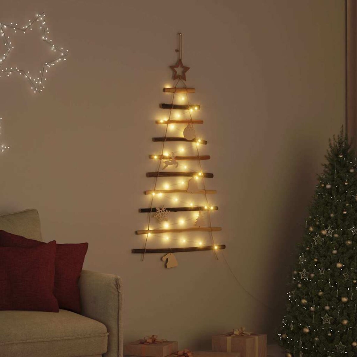 vidaXL Choinka z 30 diodami LED Naturalny 90 cm jesion lite drewno