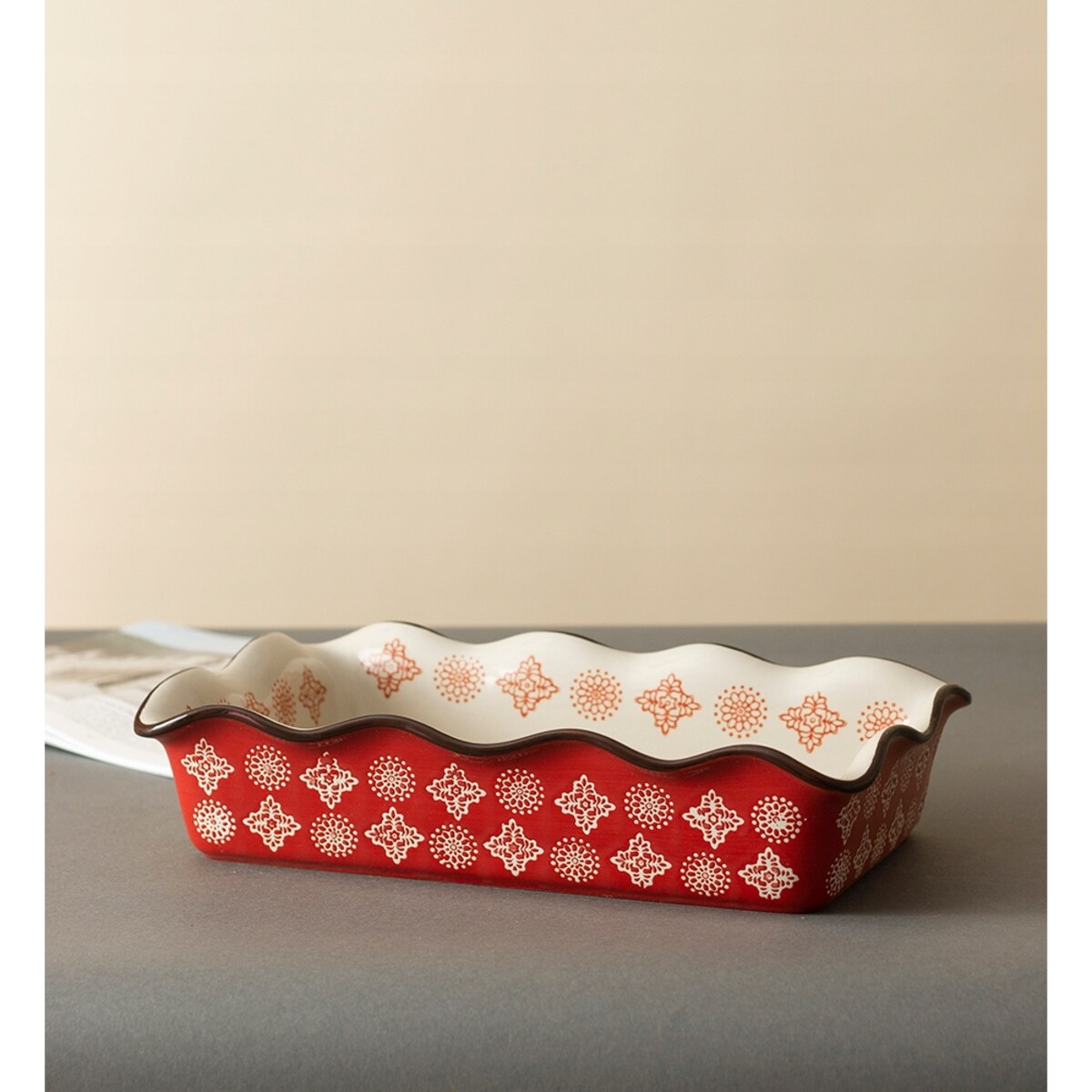 NACZYNIE ŻAROODPORNE ŚWIĄTECZNE CERAMICZNE CZERWONE BIAŁE DUŻE 30cm