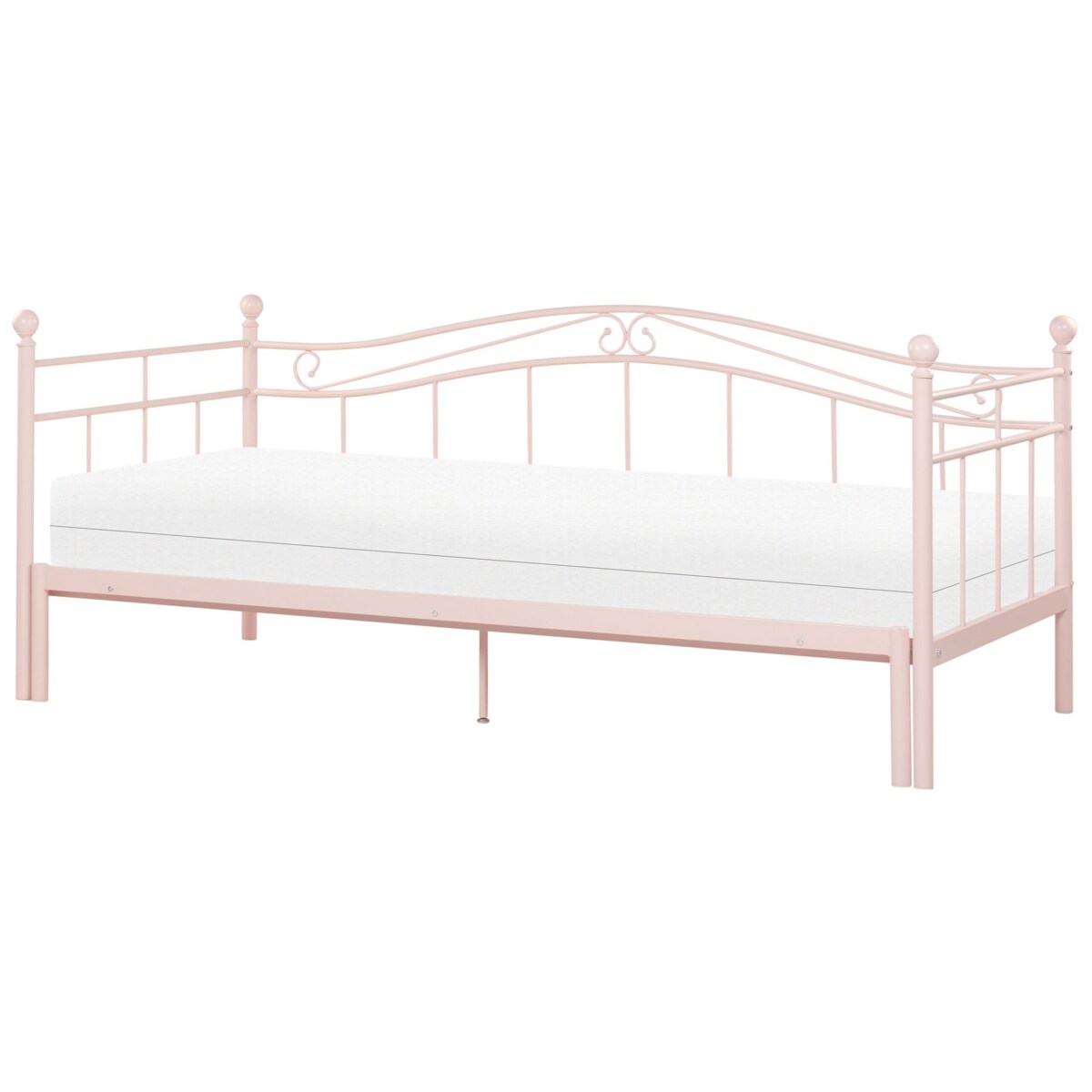 Łóżko 90 x 200 cm metalowe ze stelażem pastelowy róż TULLE