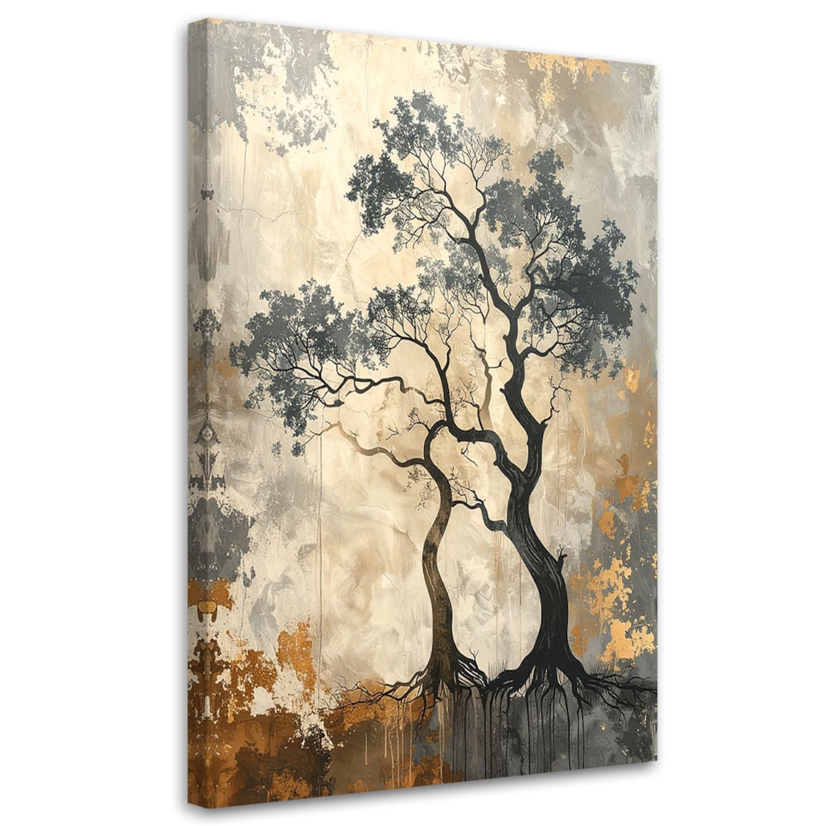 Obraz do salonu sypialni kuchni biura loftu, Drzewa grunge natura beżowy złoty 60x90cm